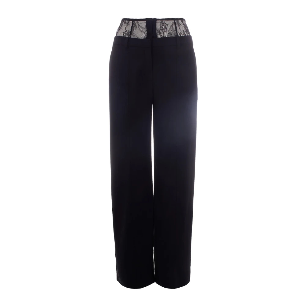 Patrizia Pepe Women's Black Wide Trousers, M, Palazzo Trousers With Lace Waist