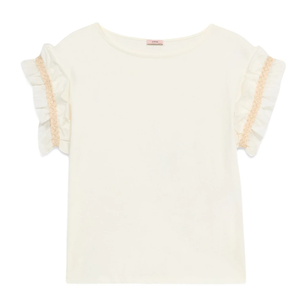 Oltre Katoenen T-shirt met Poplin Ruche White Dames