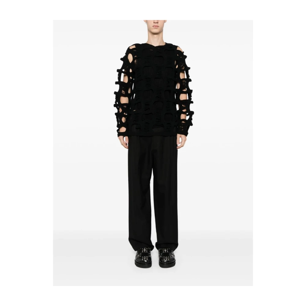 Comme des Garçons Zwarte Wol Mesh Trui Black Heren