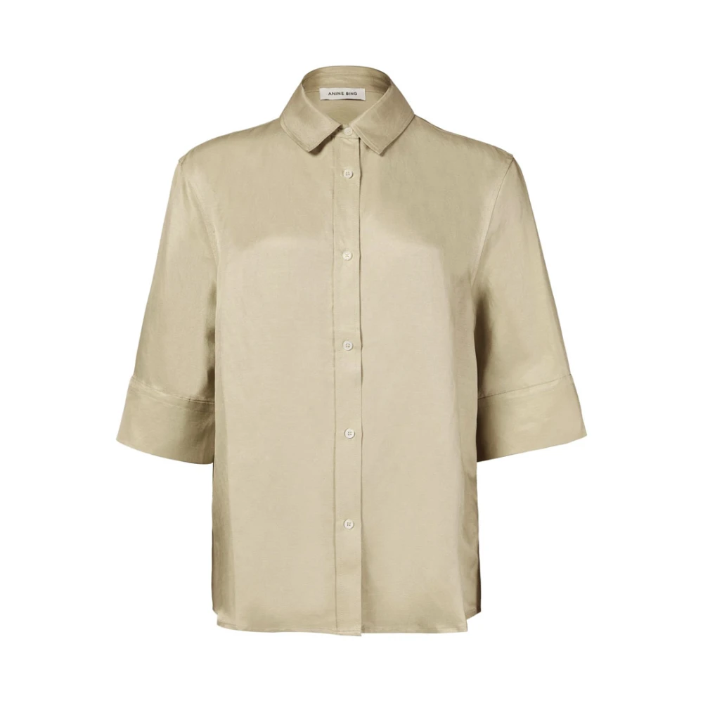 Anine Bing Oversized Linnen Shirt met Korte Mouwen Beige Dames