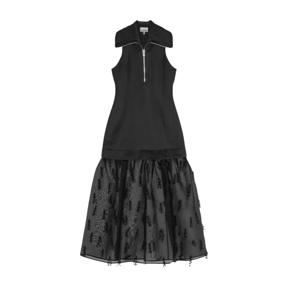 Ganni Women's Black Party Dresses, S, Tulle Bottom Dress