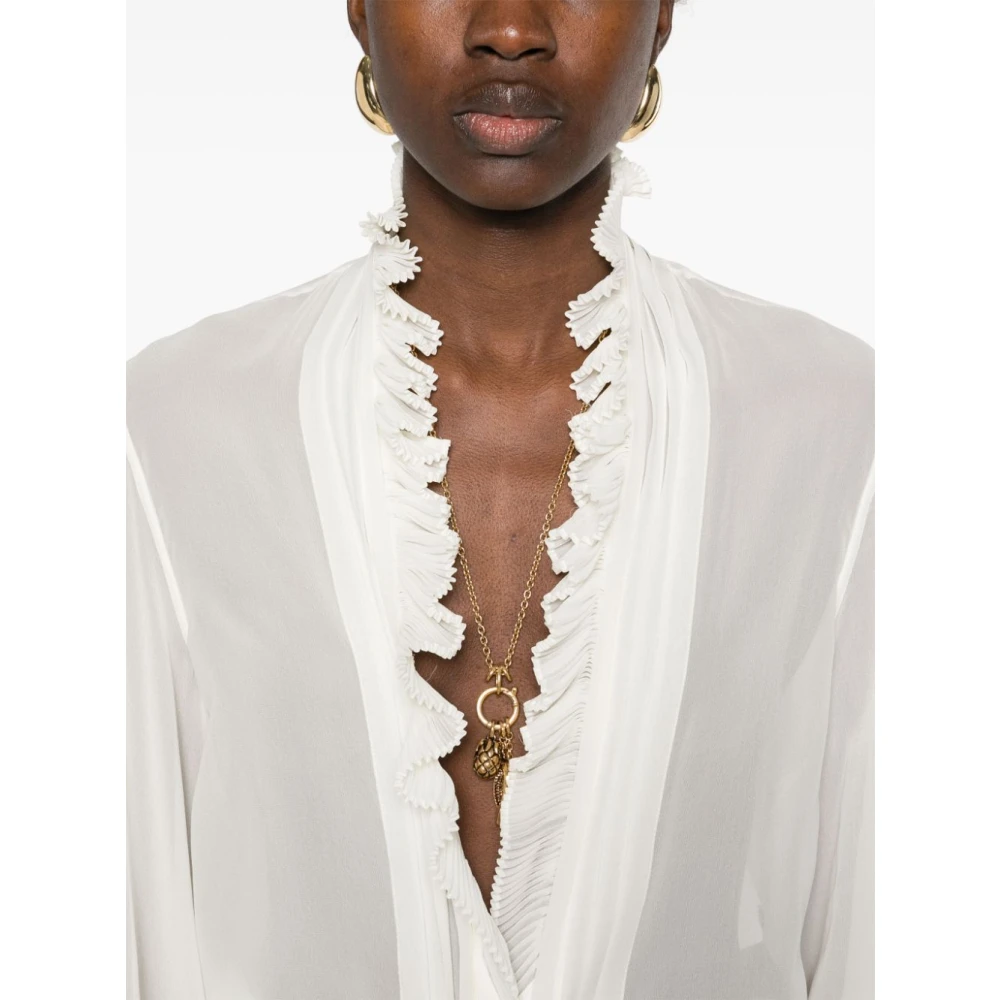 Tom Ford Witte Plissé shirt met diepe V-hals White Dames