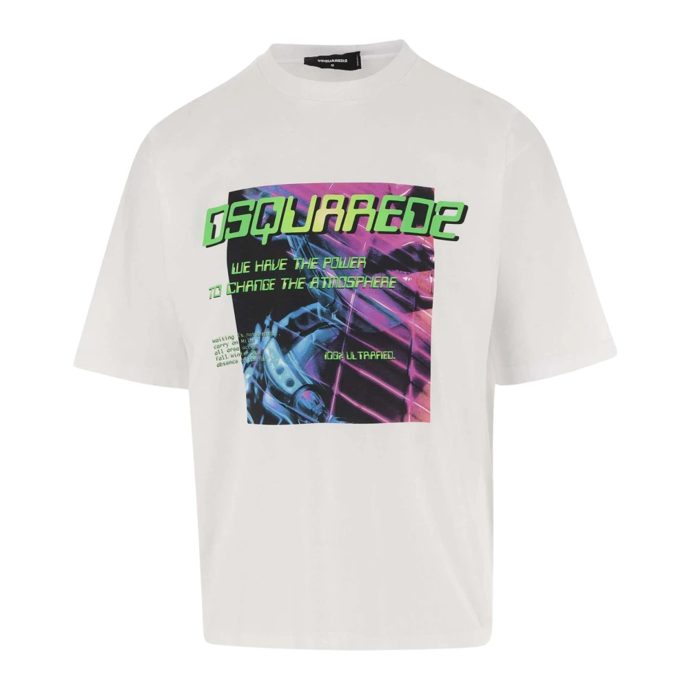Dsquared2 Grafisch Logo Katoenen T-shirt Wit White Heren