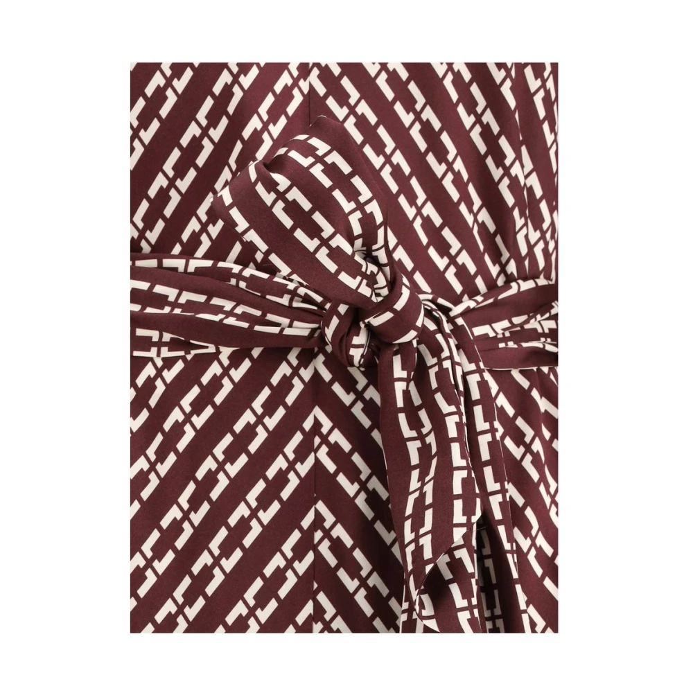 Forte Geometrische Lange Mouw Jurk Brown Dames