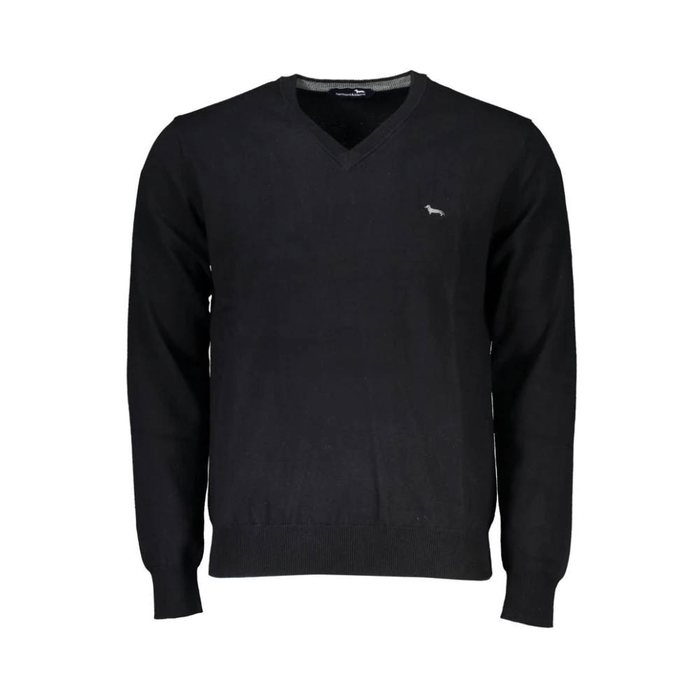 Harmont & Blaine , V-Neck Knitwear, Male, Black, 2XL, Embroidered V-Neck Cotton Jumper - Image 3