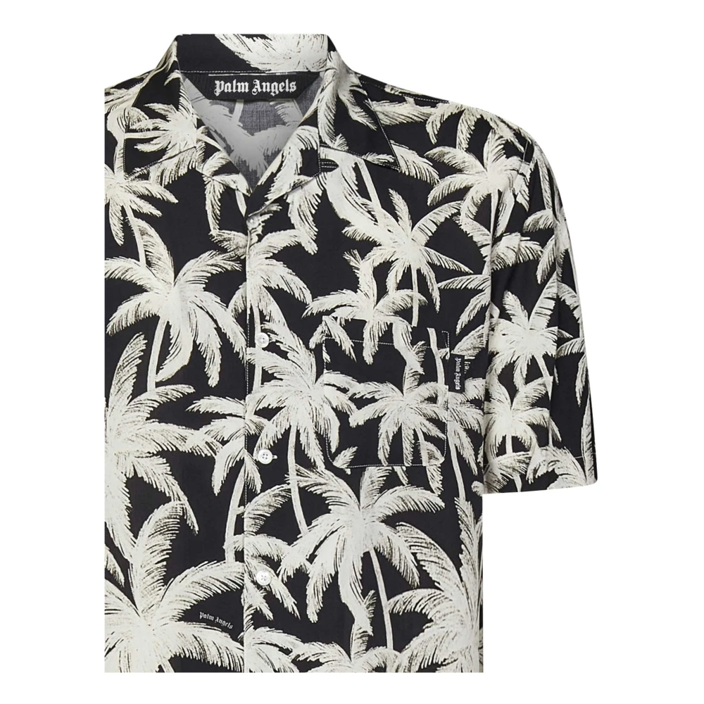 Palm Angels Zwart Palm Print Korte Mouw Shirt Multicolor Heren