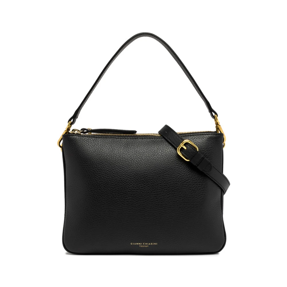 Gianni Chiarini Mat leren schoudertas met rits Black Dames