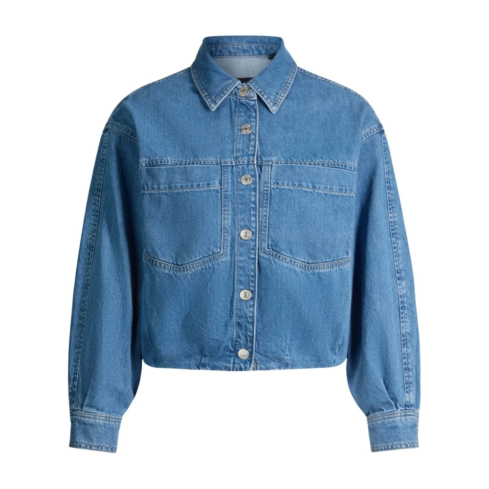Joop! Vrouw Blauw Jassen Dames, M, Denim, Denim Blouson Met Opgestikte Zakken