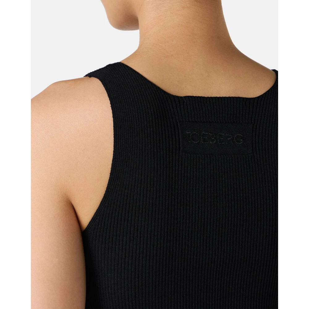 Iceberg Zwarte tanktop met verlaagde ribbels in stretch viscose Black Dames