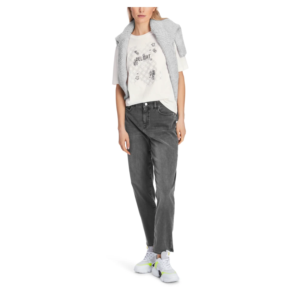 Marc Cain Glitter Motief Katoenen T-shirt White Dames