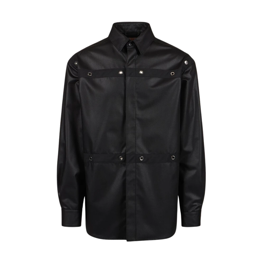 Iceberg Ruimvallend shirt in koele chinched wol Black Heren