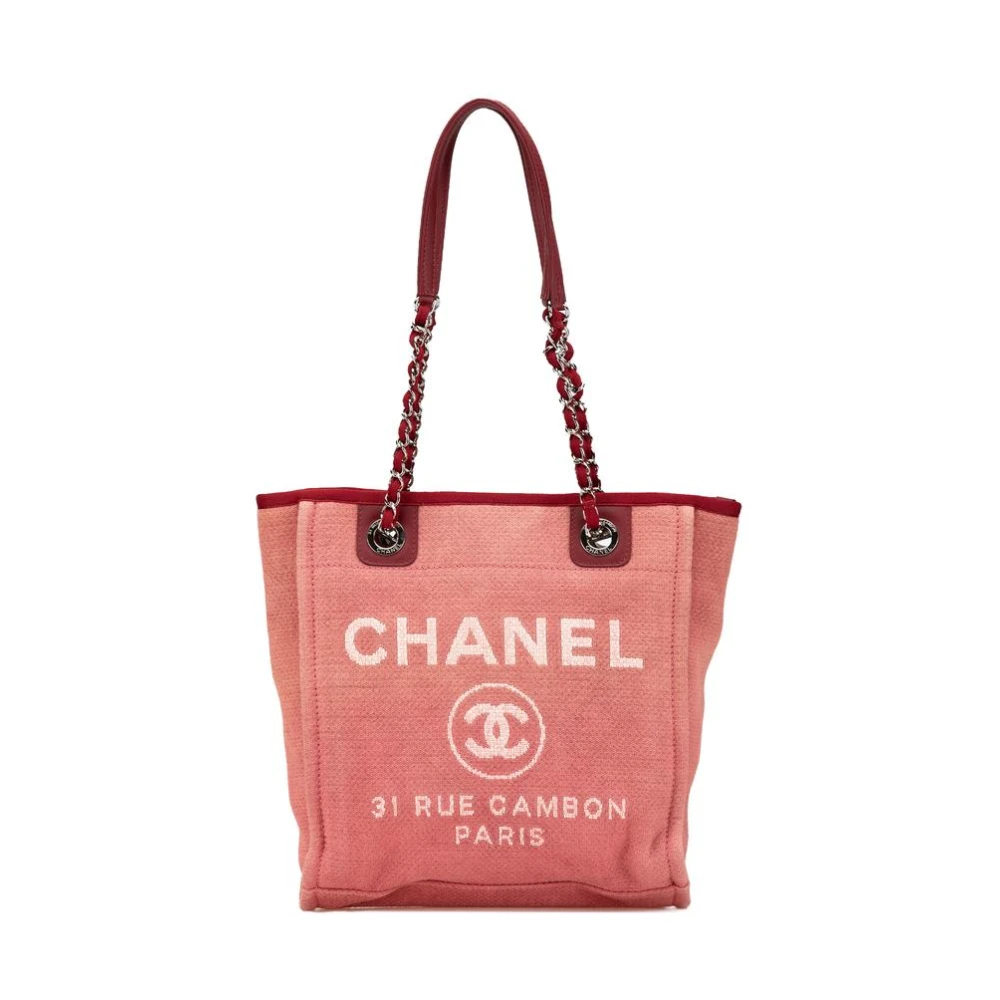 Chanel Vintage Women's Red Pre-Owned Mini Canvas Deauville Tote