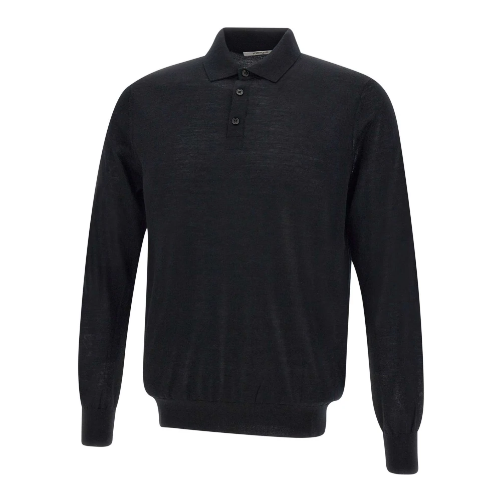 Kangra Zwarte Merinowol Polo Shirt Black Heren