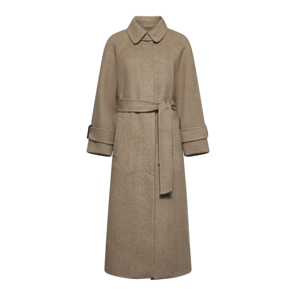 BRUNELLO CUCINELLI Beige Herringbone Lange Jas Beige Dames