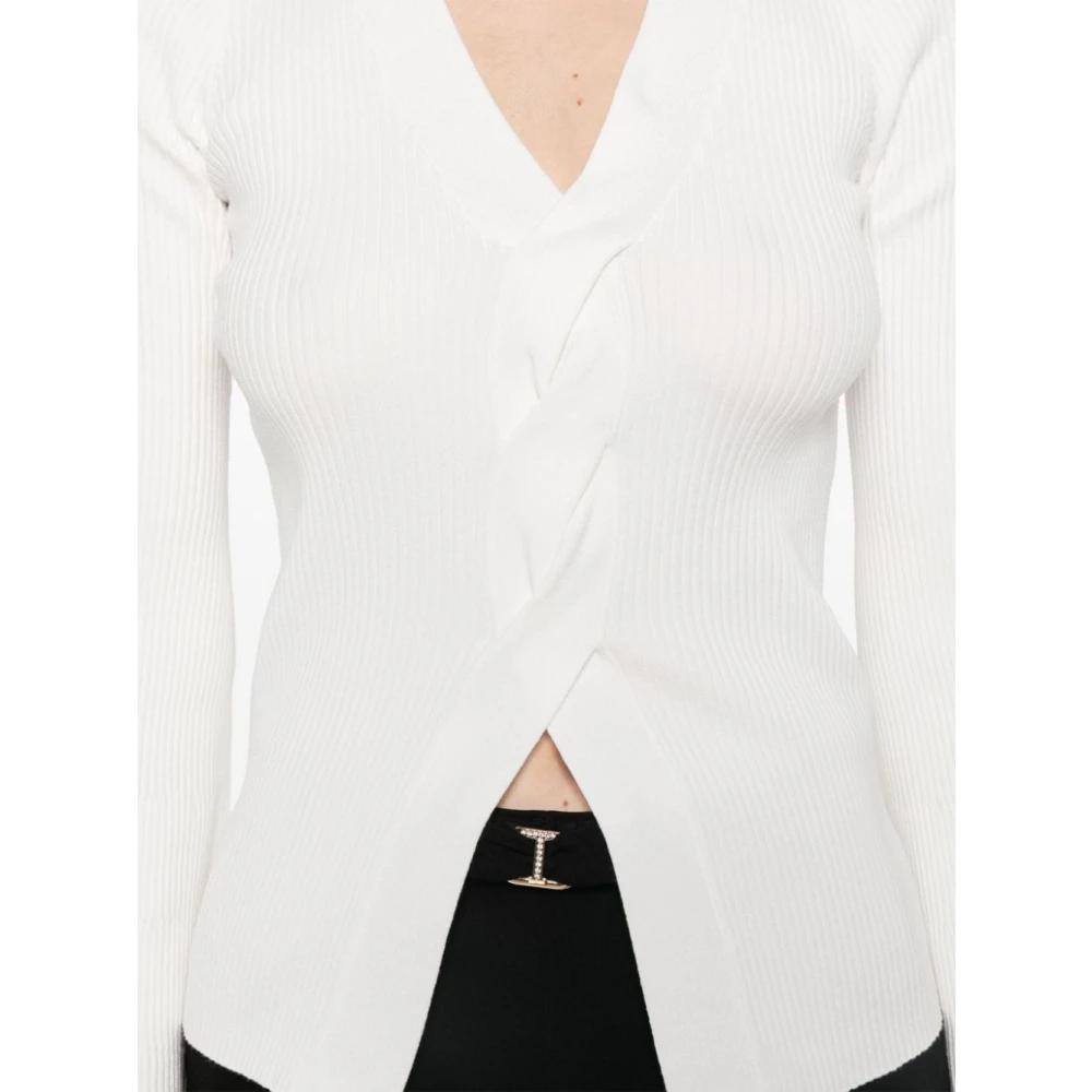 Twinset Geribbelde V-hals Sweaters Room Beige Dames