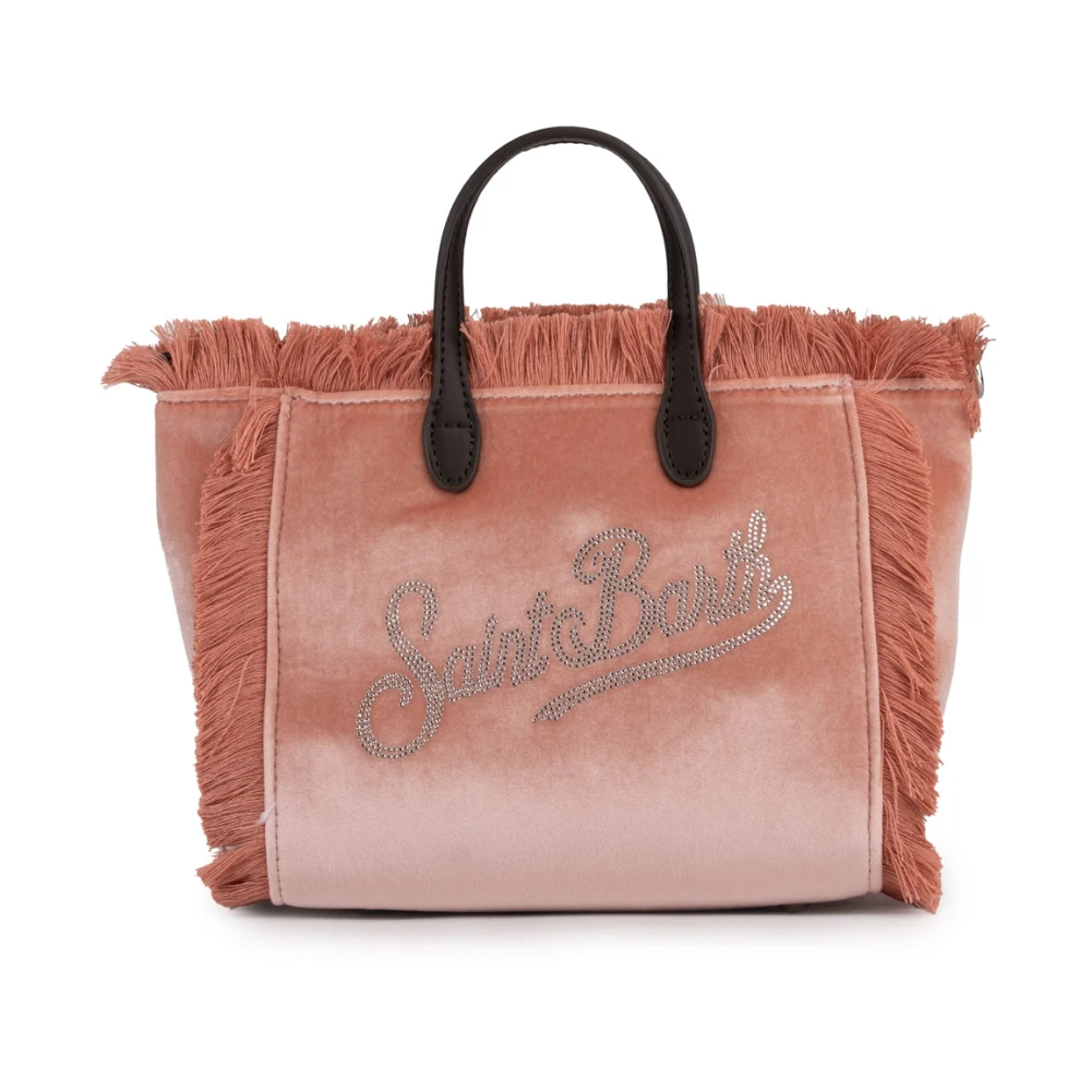 MC2 Saint Barth Fluwelen handtas met strass logo Pink Dames