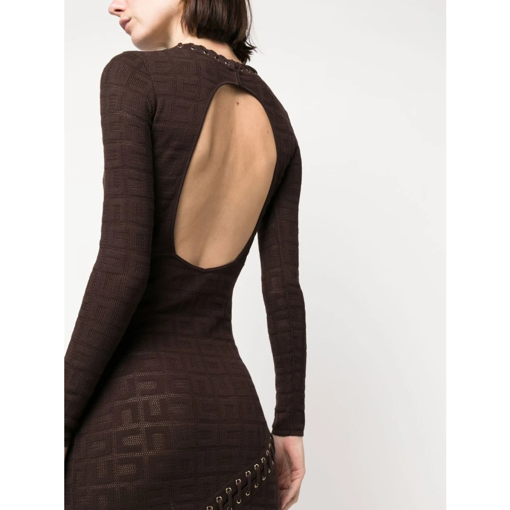 Elisabetta Franchi Red Carpet Jurk met Mesh Logo Brown Dames