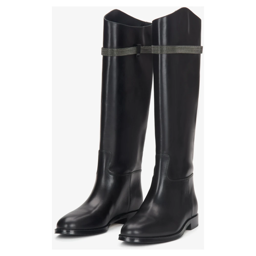 Estro Zwarte laarzen voor dames met een brede schacht en ornament van echt leer Black Dames