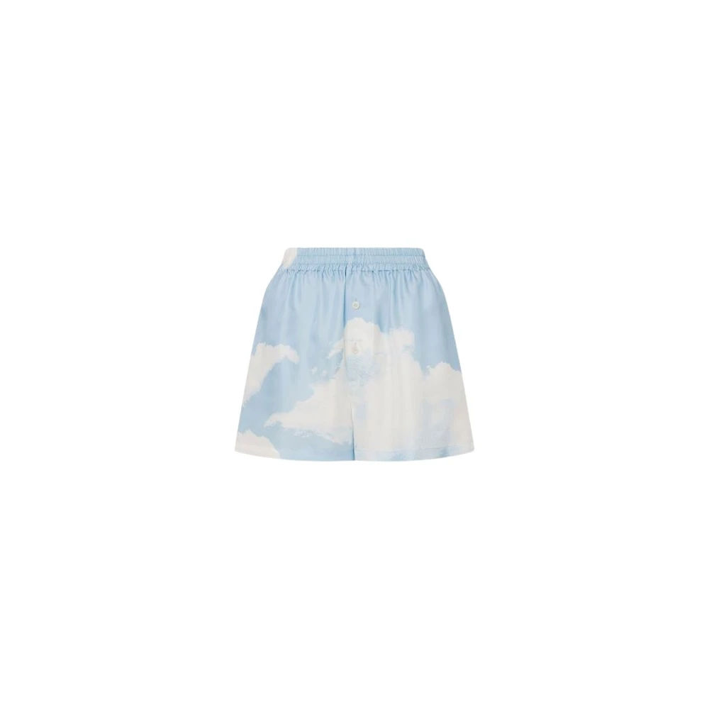 Moschino Women's Blue Silk Twill Shorts Archive Clouds