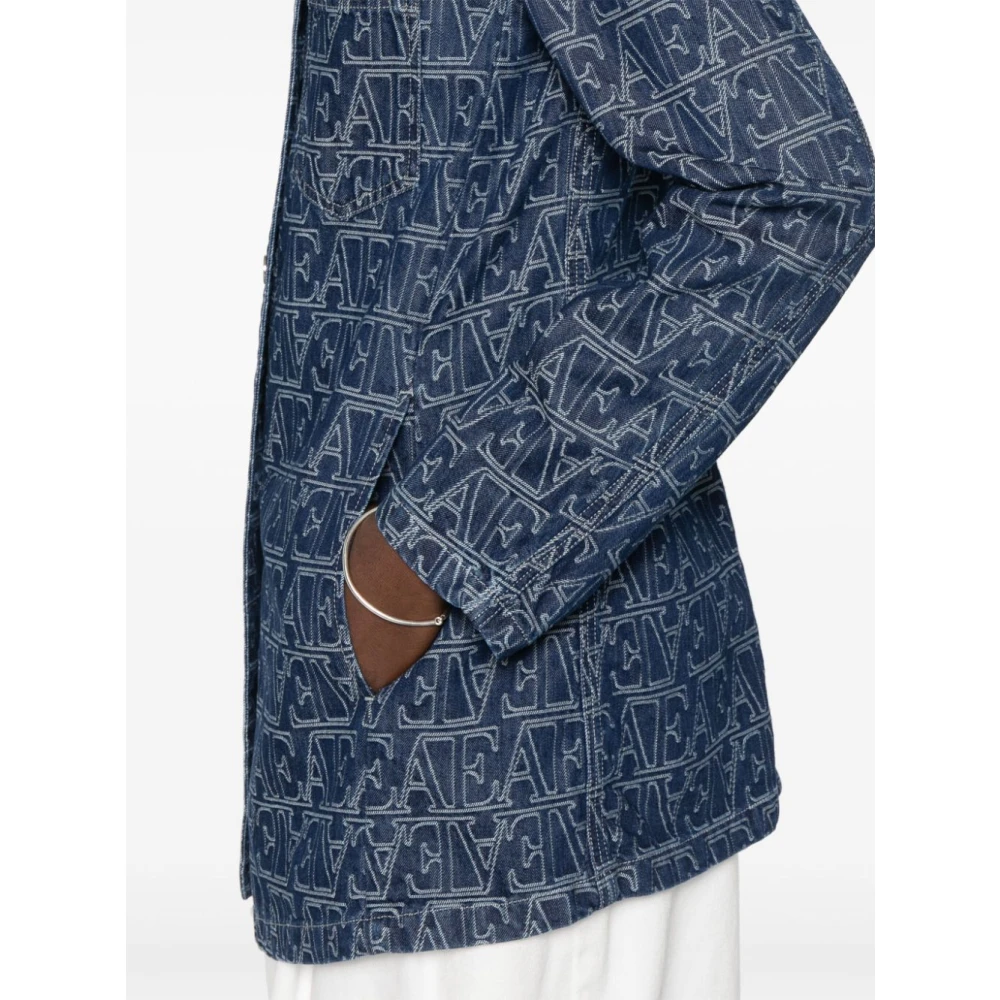Emporio Armani Blauwe Denim Jacquard Logo Jas Blue Dames