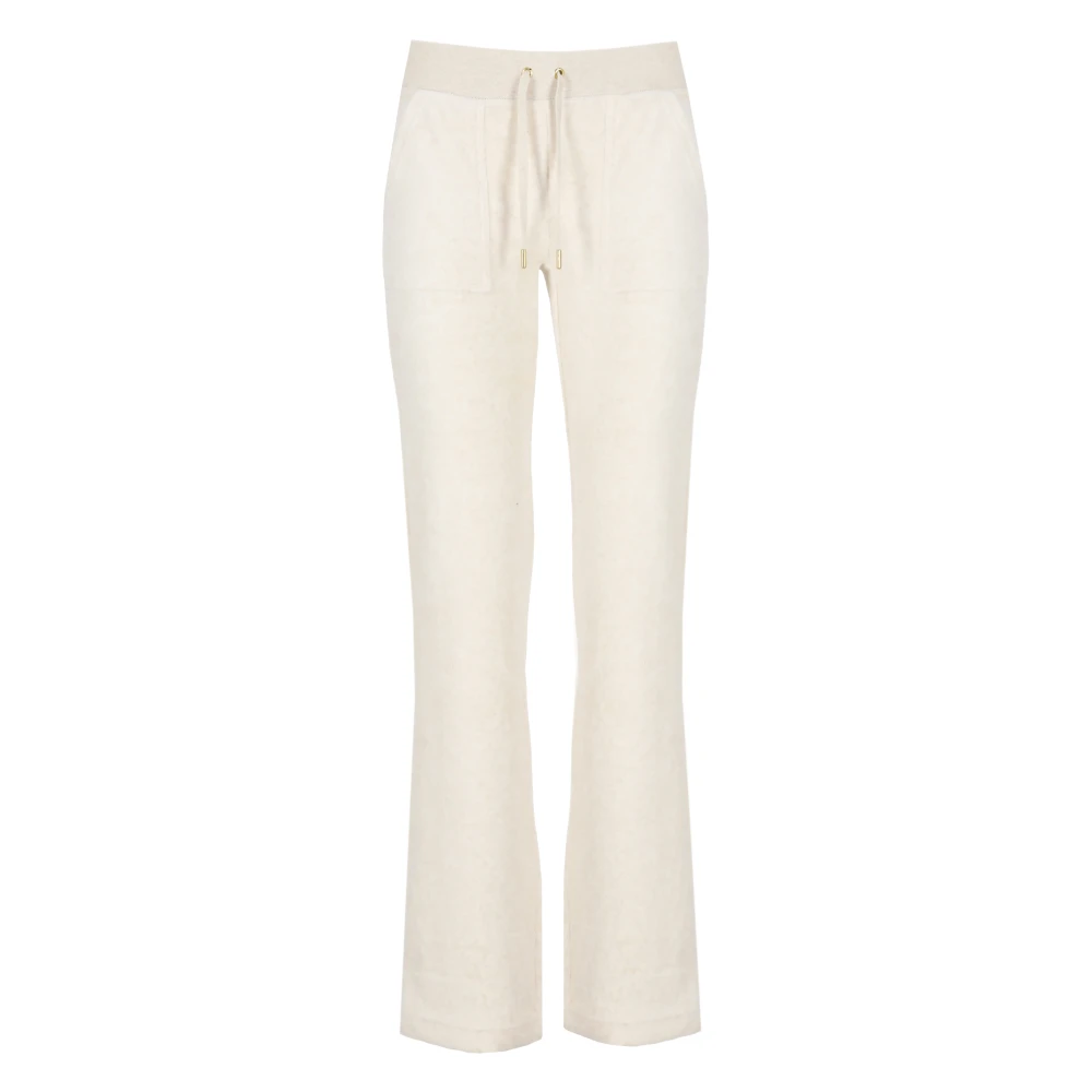 Juicy Couture Ivoor Katoenen Broek met Trekkoord Taille Beige Dames