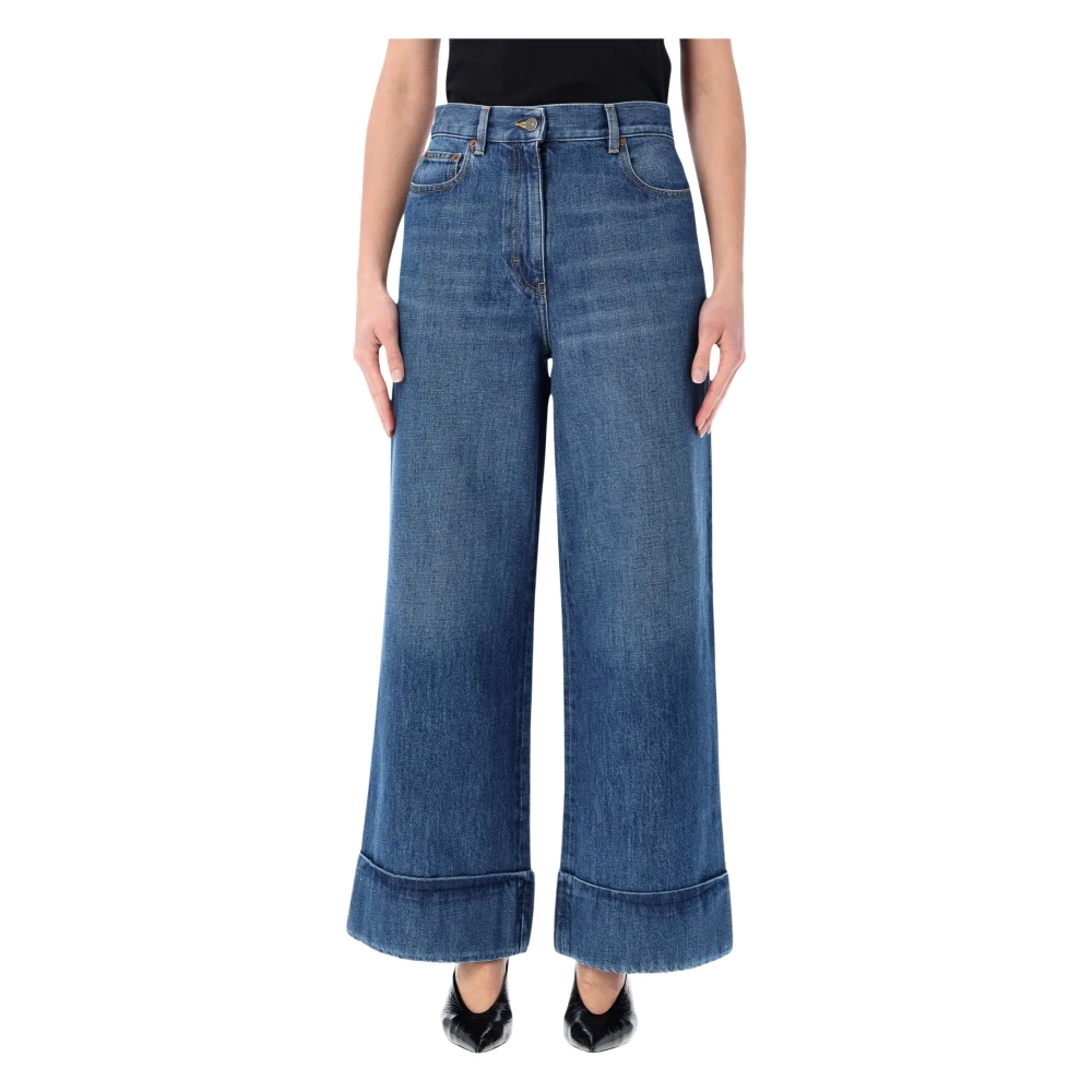 Valentino Garavani Women's Blue Denim Trousers - Wide Jeans - W26 - Jeans