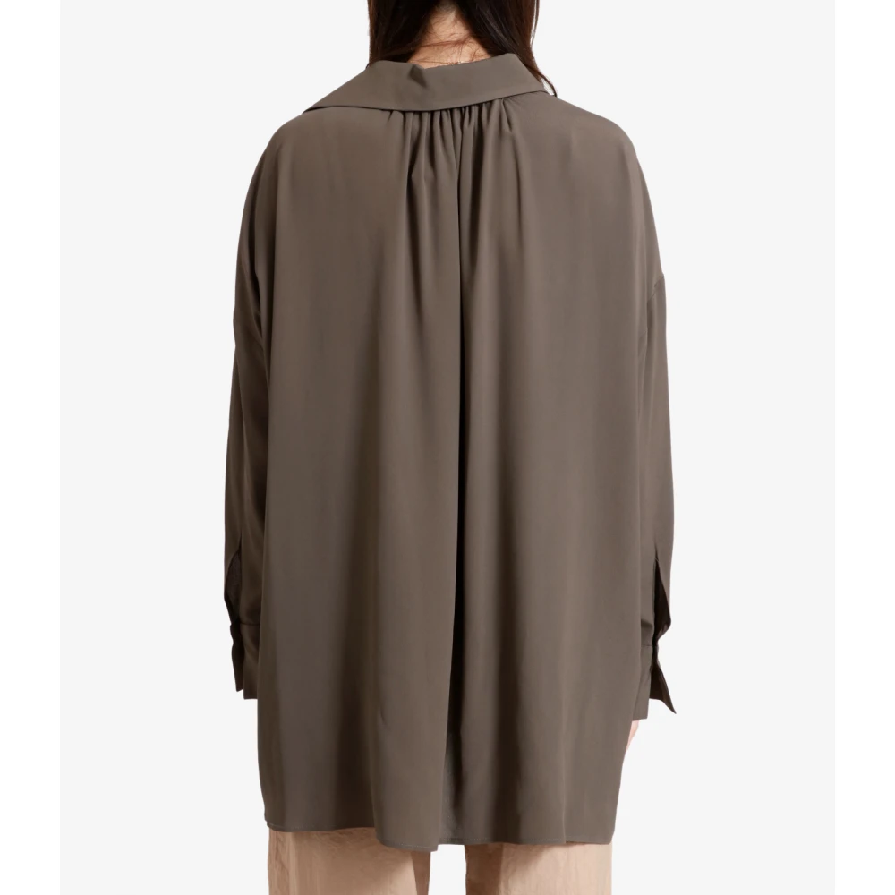 Erika Cavallini Wijde V-hals Crepe de Chine Shirt Beige Dames