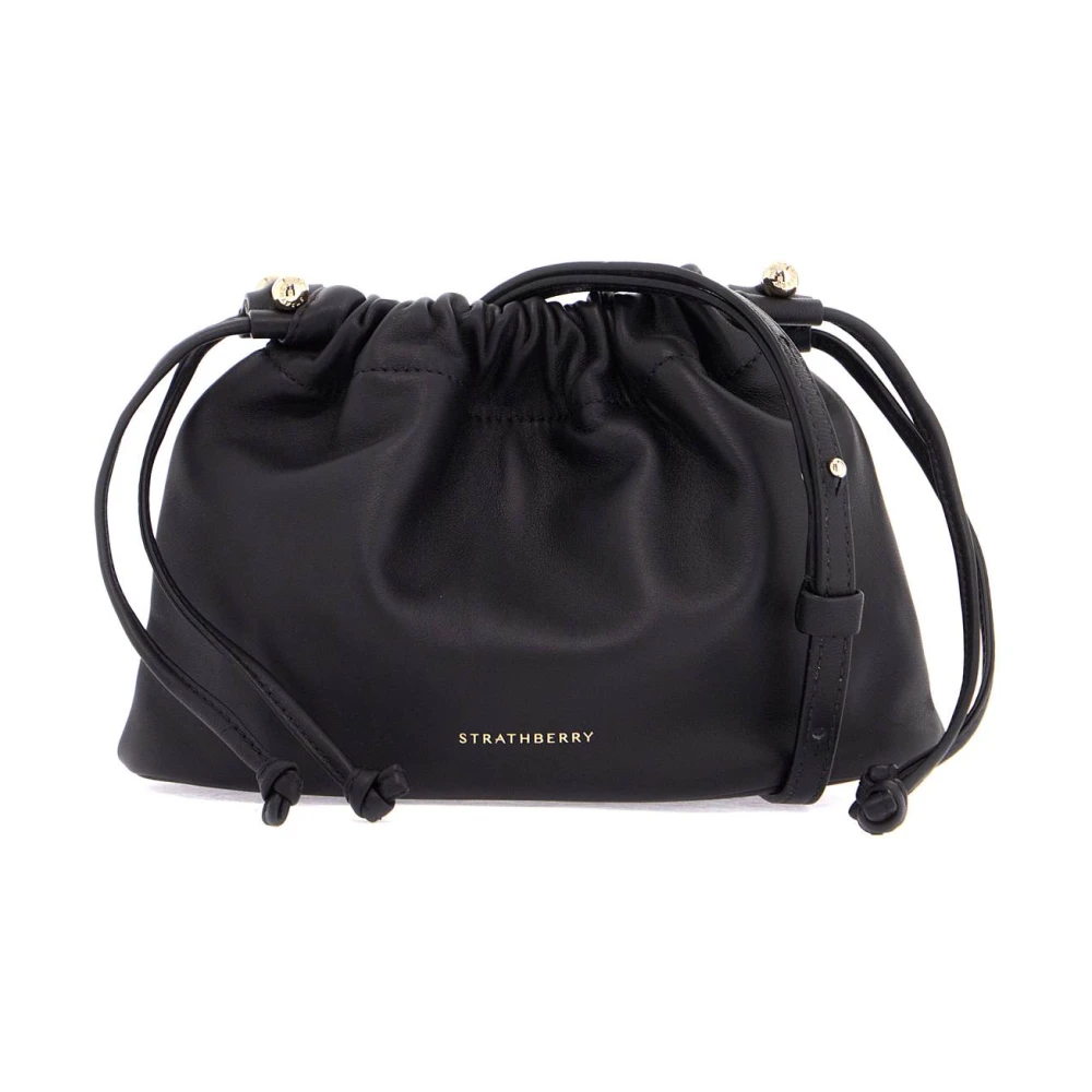 Strathberry Zwarte lamsvacht emmer tas met trekkoord Black Dames