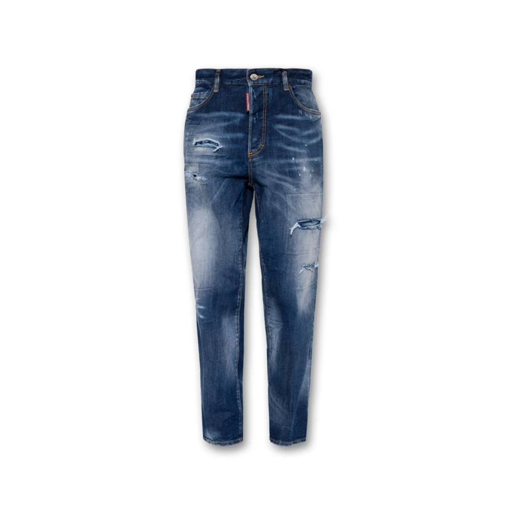 Dsquared2 Distressed Straight Jeans med Paint Splatter Effekt Blue, Dam