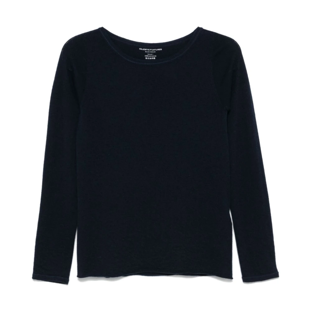 Majestic filatures Navy Blue Cashmere Boat Neck Sweater Blue Dames