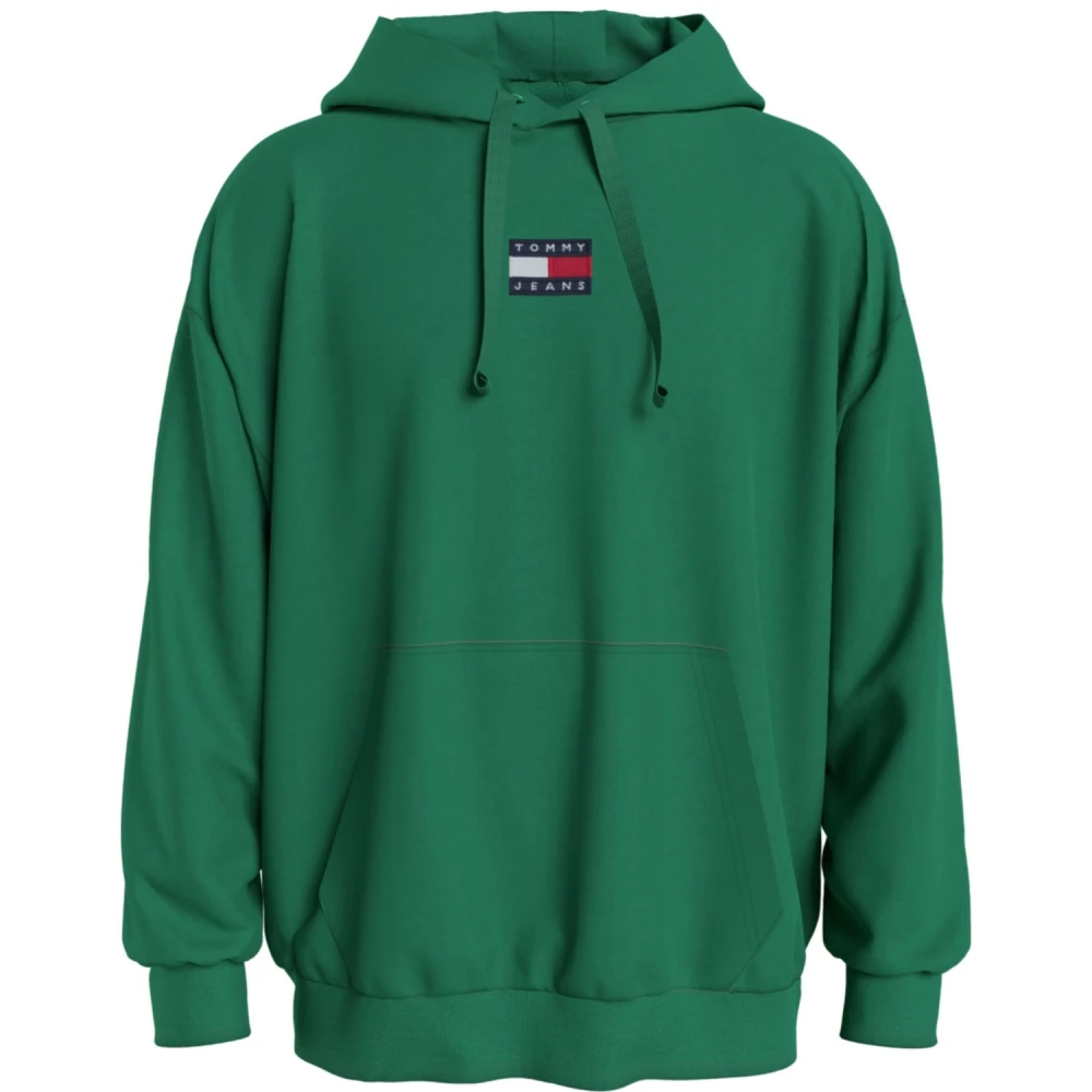 Tommy Jeans Men's Green Cotton Hoodie With Badge - Hoodies - Xl - Sweatshirts & Hoodies