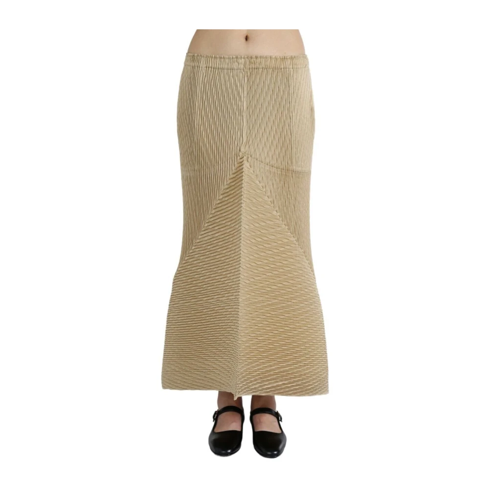 Issey Miyake Suede Plooien Rok Beige Dames
