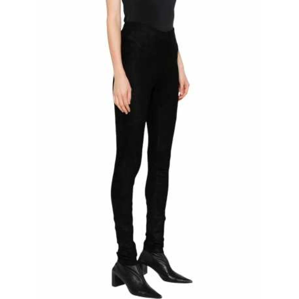 Isabel Benenato Zwarte Suède Leren Leggings Flexibiliteit Comfort Black Dames