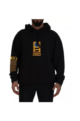 Svart Bomull Logo Hoodie