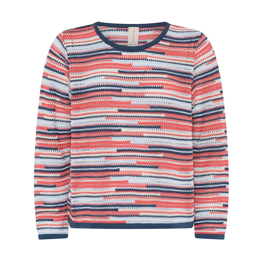 Skovhuus Gestreepte Openwork Trui Blue Dames