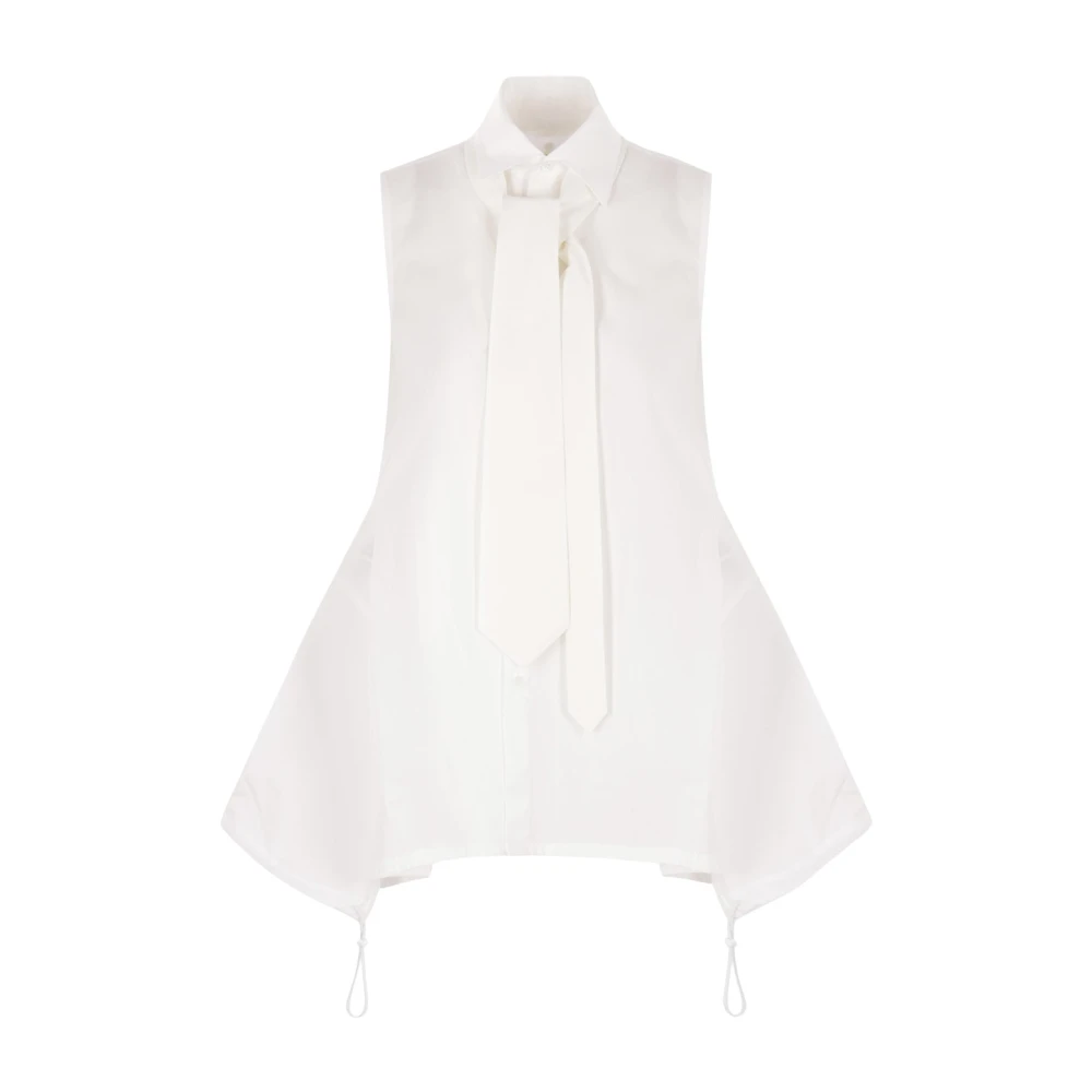 Yohji Yamamoto Witte Mouwloze Katoenen Overhemd White Dames