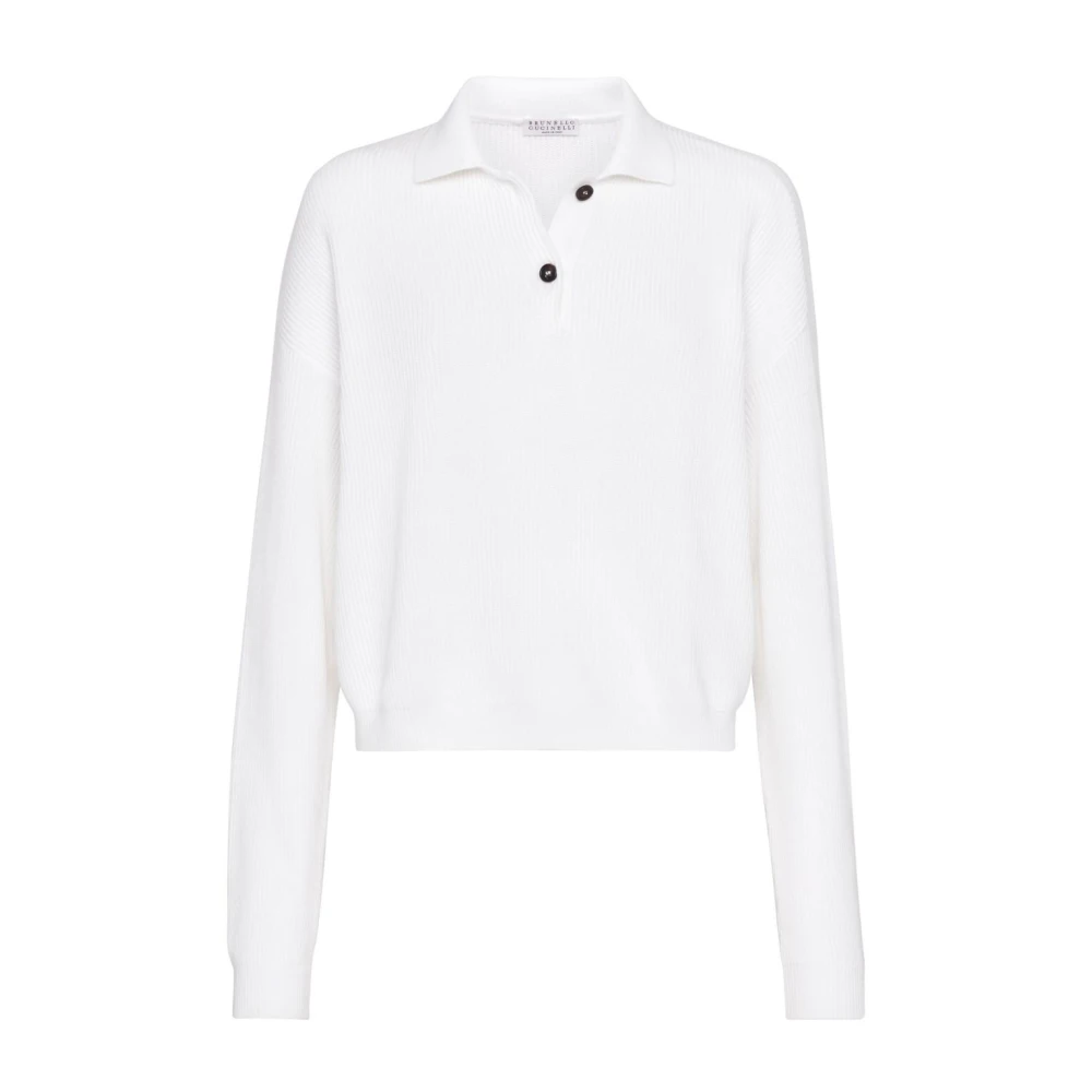 BRUNELLO CUCINELLI Witte Katoenen Geribbelde Gebreide Polo White Dames