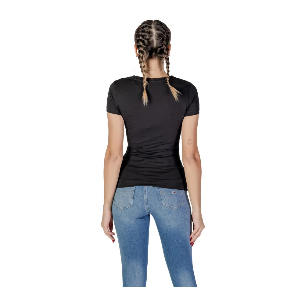 Guess Rhinestone Logo V-hals T-shirt Black Dames