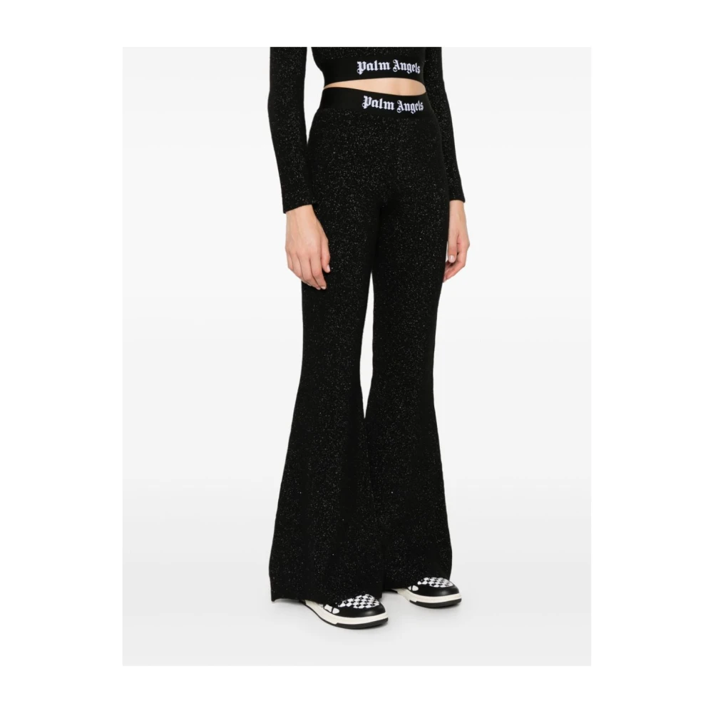 Palm Angels Zwarte Gebreide Flared Broek met Lurex Black Dames