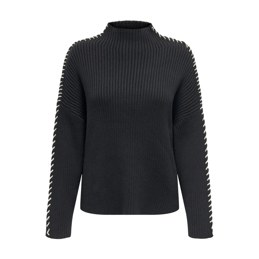 Only Hoge hals contrast pullover trui Black Dames