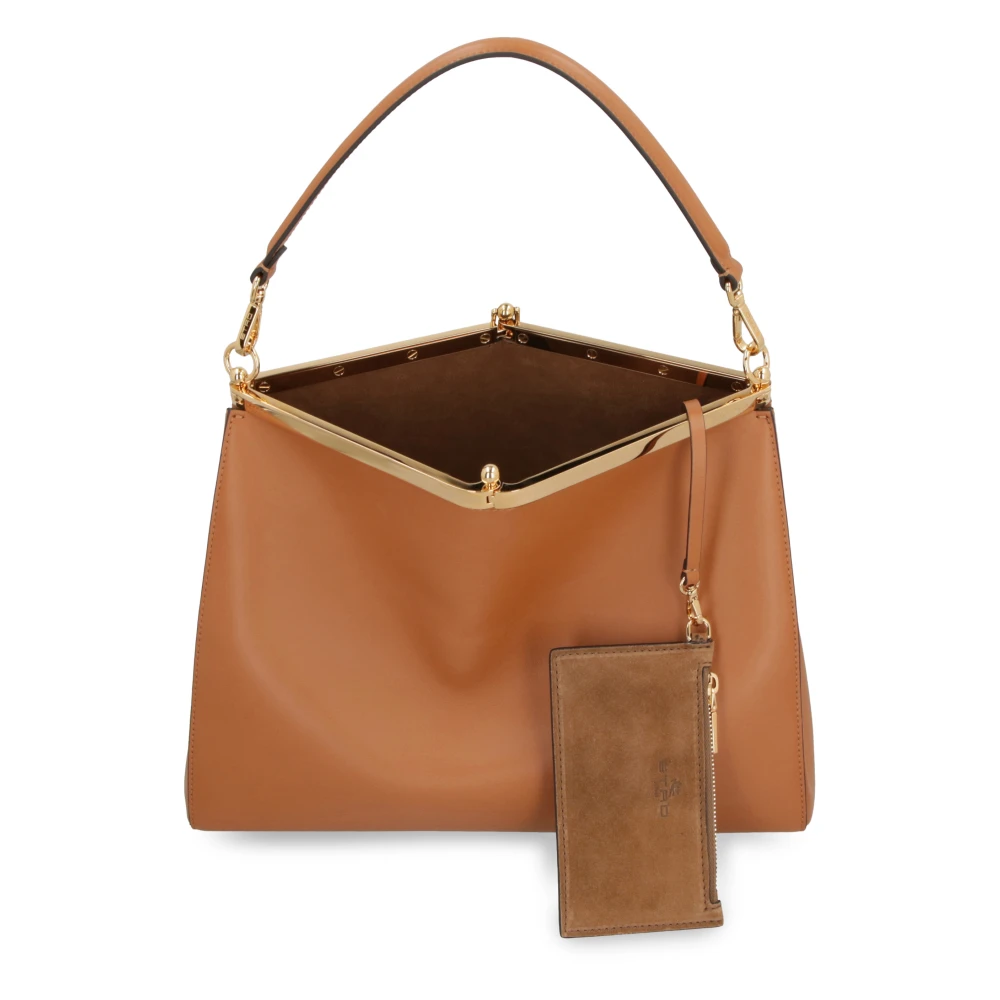 ETRO Leren schoudertas met afneembare clutch Brown Dames