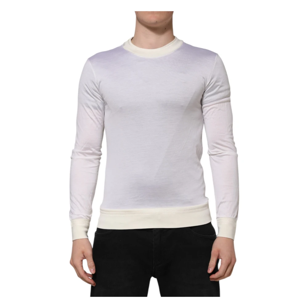 Dolce & Gabbana Men's White Long Sleeve T-Shirts, Xs, Crew Neck Long Sleeves T-Shirt