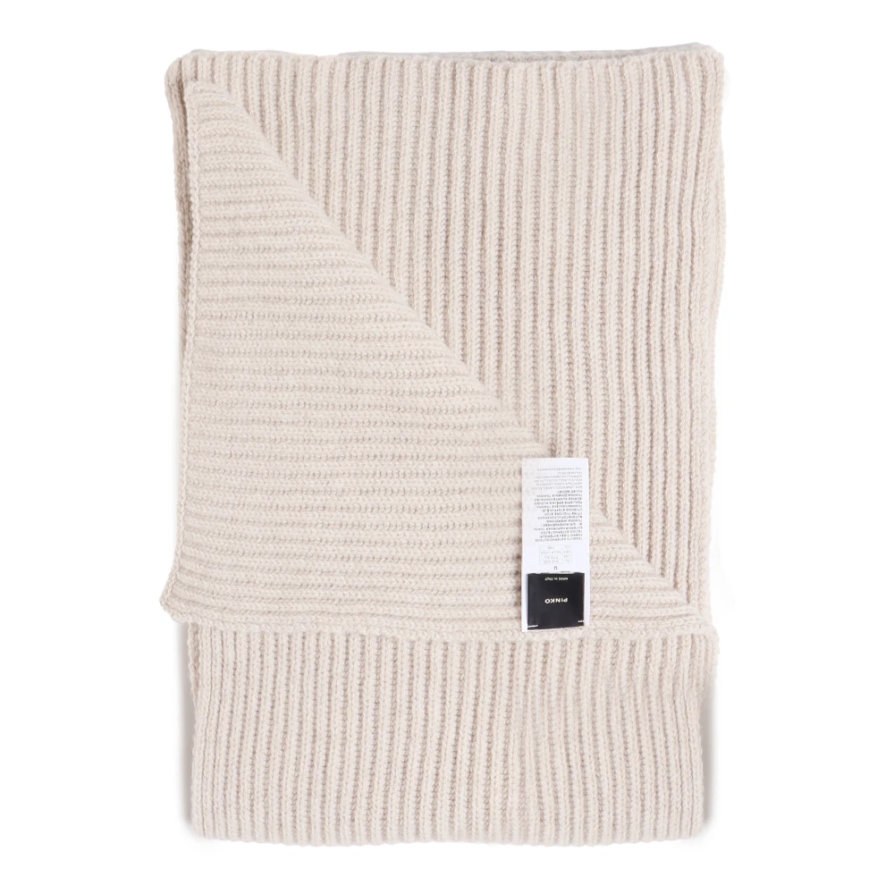 pinko Geribbeld Wollen Sjaal Zwart Beige Dames