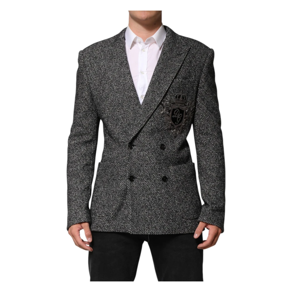 Dolce & Gabbana , Blazers, Male, Black, M, Double Breasted Slim Fit Blazer With Logo Embroidery - Image 3