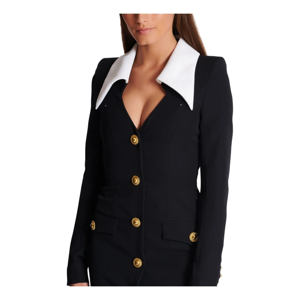 Balmain Gestructureerde Korte Jurk Black Dames