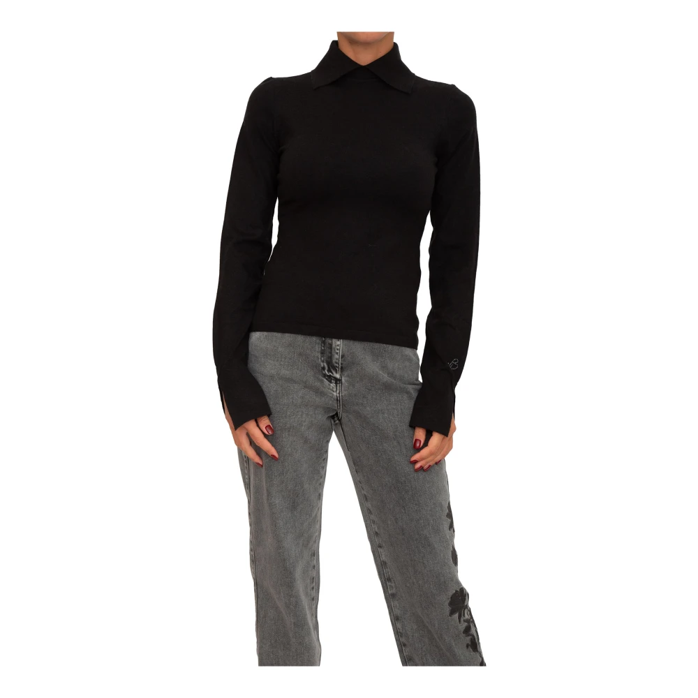 Blugirl Vrouw Zwart Truien & Vesten Dames, S, Polyester, Stretch Viscose Trui Met Kraag