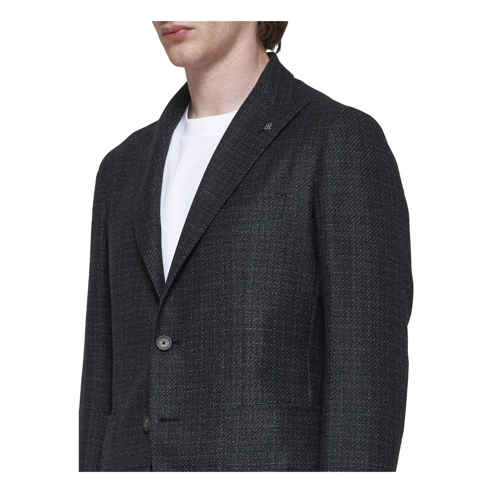 Tagliatore Zwarte Wol Blazer Peak Revers Black Heren