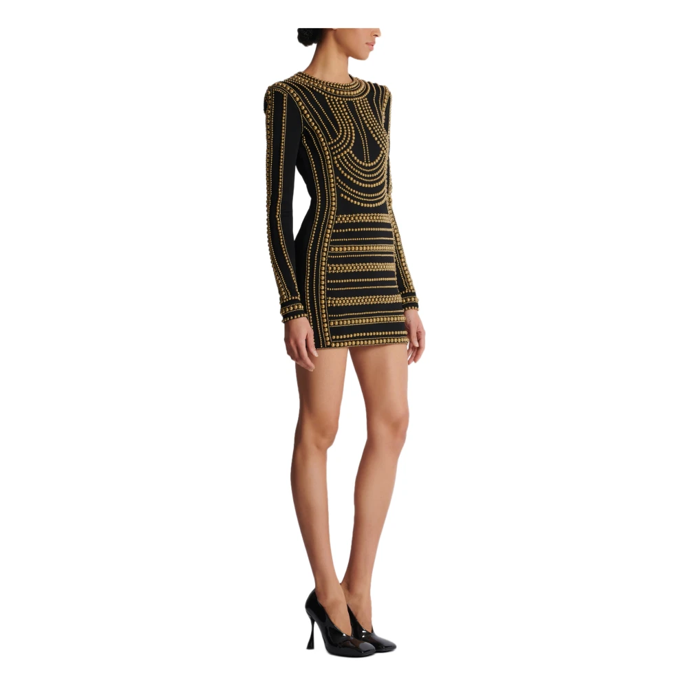 Balmain Korte jurk geborduurd met gouden parels Multicolor Dames