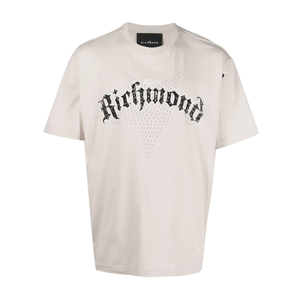John Richmond Beige T-Shirt met Logo-Print en Studs Beige Heren