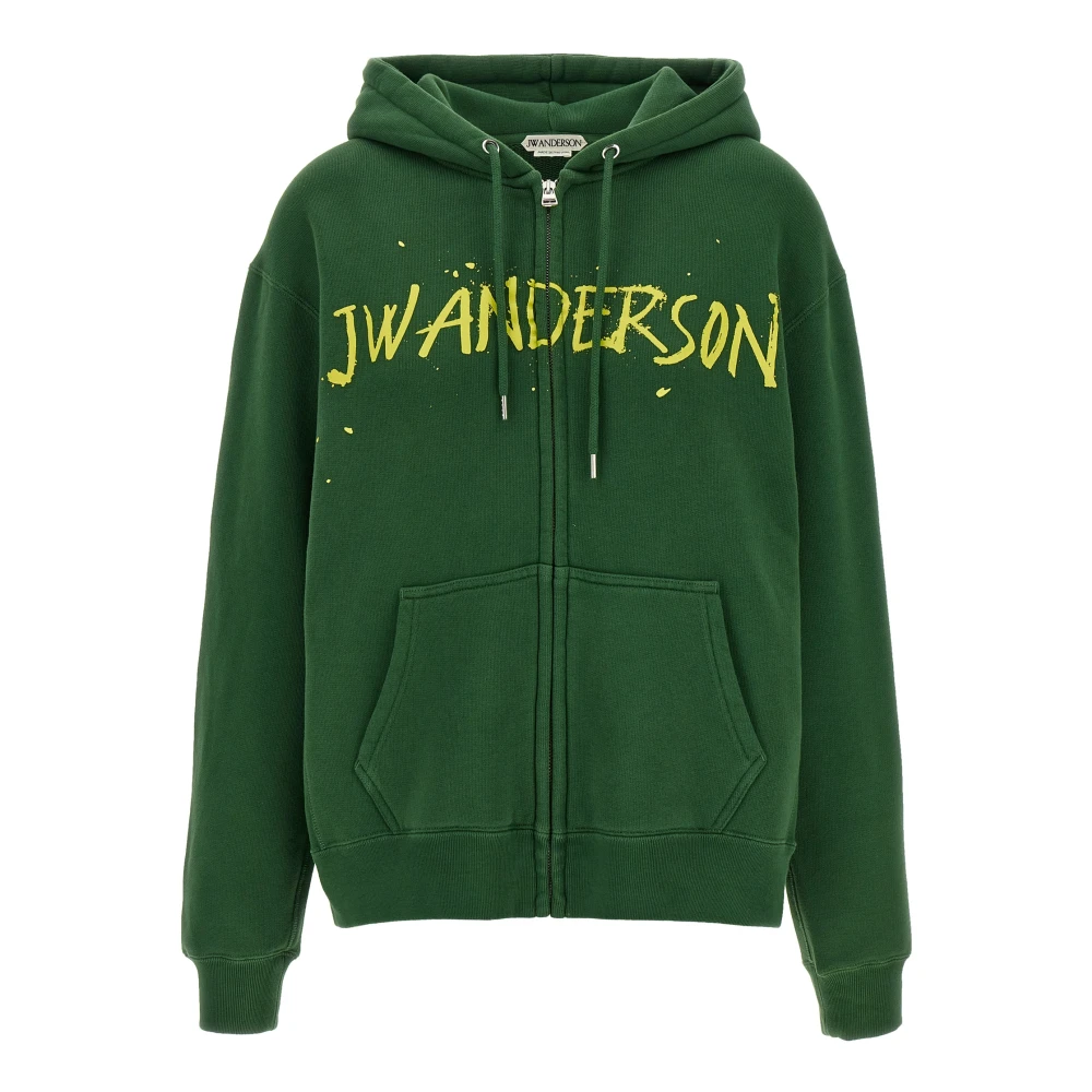 Jw Anderson Women's Green Zip Front Print Hoodie - Zip-Throughs - Xs - Sweatshirts & Hoodies